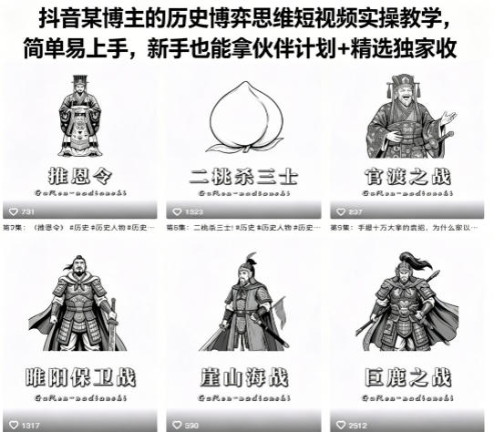 抖音某博主的历史博弈思维短视频实操教学，简单易上手，新手也能拿伙伴计划+精选独家收益-798资源站