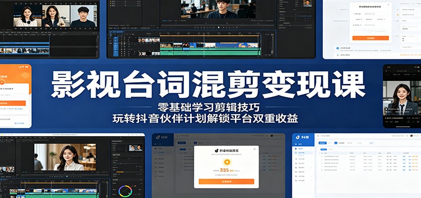 影视台词混剪变现课：零基础学习剪辑技巧，玩转抖音伙伴计划解锁平台双重收益-798资源站