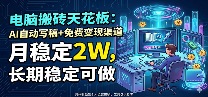 电脑搬砖天花板：AI自动写稿+免费变现渠道，月稳定2W，长期稳定可做-798资源站