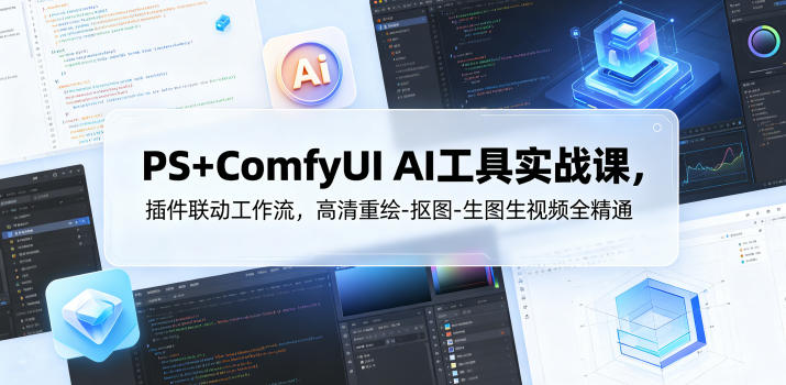PS+ComfyUI AI工具实战课，插件联动工作流，高清重绘-抠图-生图生视频全精通-798资源站