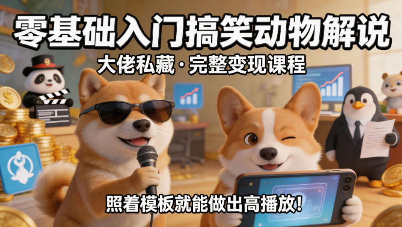 零基础入门搞笑动物解说，大佬私藏完整变现课程，照着模板就能做出高播放-798资源站