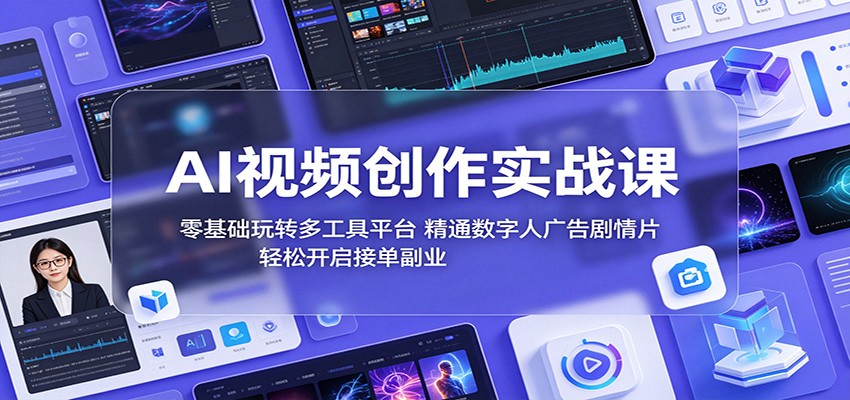 AI视频创作实战课：零基础玩转多工具平台，精通数字人广告、剧情片，轻松开启接单副业-798资源站