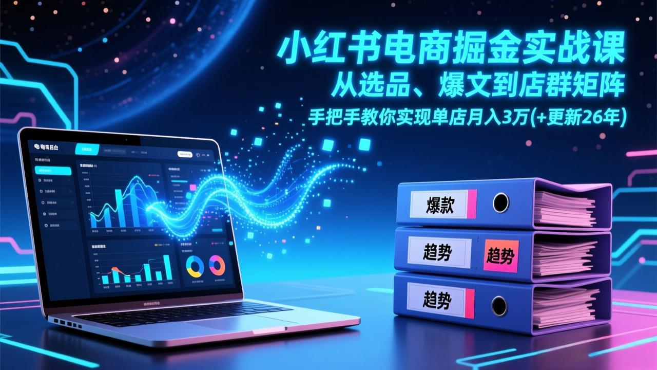 小红书电商掘金实战课，从选品、爆文到店群矩阵，手把手教你实现单店月入3万+(更新26年