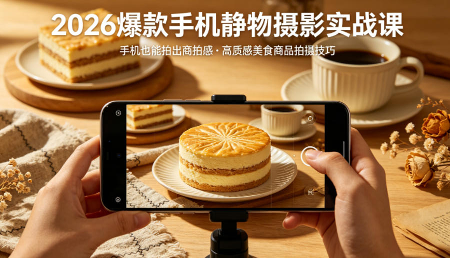 2026爆款手机静物摄影实战课，手机也能拍出商拍感，学会拍出高质感美食商品-创富之家