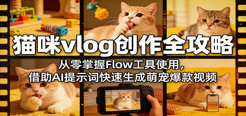 猫咪vlog创作全攻略：从零掌握Flow工具使用，借助AI提示词快速生成萌宠爆款视频-创富之家