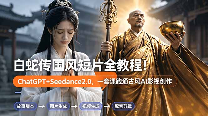 白蛇传-国风短片全教程！ChatGPT+Seedance2.0，一套课跑通古风AI影视创作-798资源站