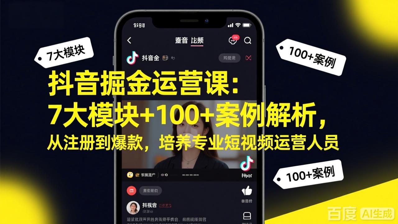 抖音掘金运营课:7大模块+100+案例解析,从注册到爆款,培养专业短视频运营人员福瑞网创-中创网-福缘网-冒泡网-资源之家-魔方项目库福瑞网创联盟