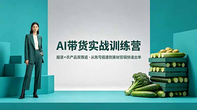 AI带货实战训练营，服装+农产品双赛道，从账号搭建到素材剪辑快速出单-798资源站