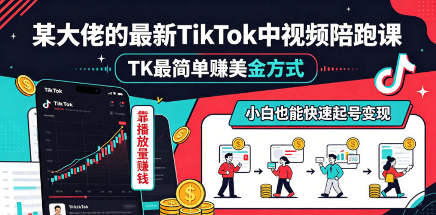 某大佬的最新TikTok中视频陪跑课,TK最简单賺美金方式,靠播放量賺钱,小白也能快速起号变现-798资源站