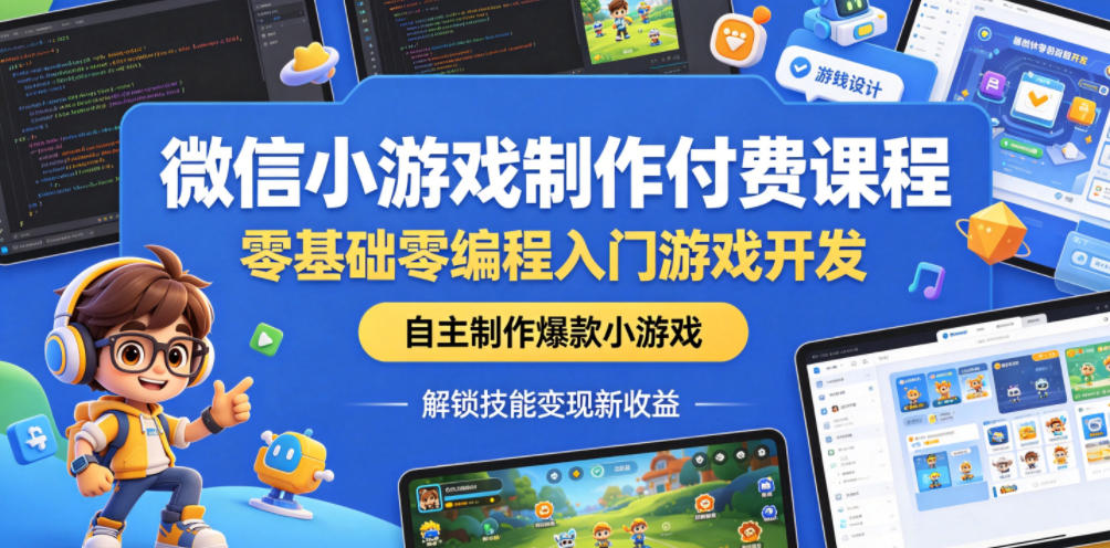 微信小游戏制作付费课程，零基础零编程入门游戏开发，自主制作爆款小游戏，解锁技能变现新收益-798资源站