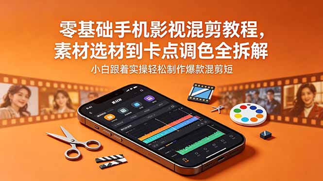 零基础手机影视混剪教程，素材选材到卡点调色全拆解，小白跟着实操轻松制作爆款混剪短片-798资源站