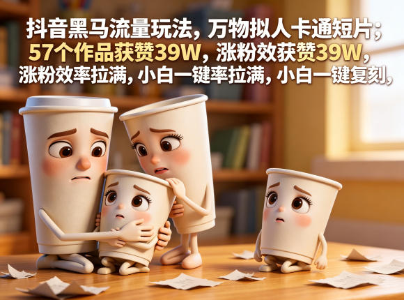 抖音黑马流量玩法，万物拟人卡通短片，57个作品获赞39W，涨粉效率拉满，小白一键复刻，保姆级拆解-798资源站