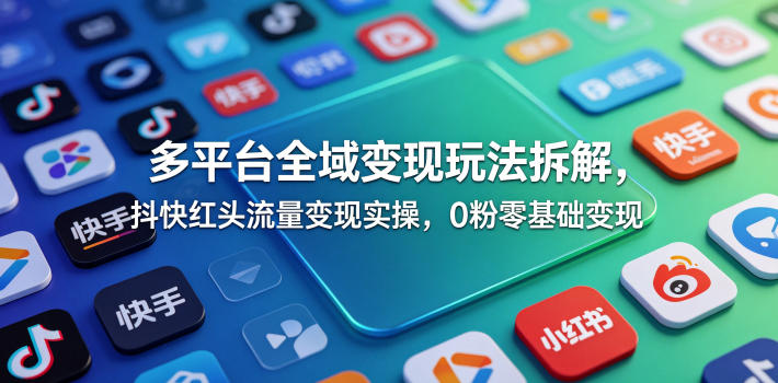 多平台全域变现玩法拆解，抖快红头流量变现实操，0粉零基础变现-798资源站