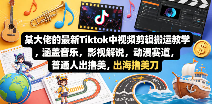 某大佬的最新Tiktok中视频剪辑搬运教学，涵盖音乐，影视解说，动漫赛道，普通人出海撸美刀-798资源站