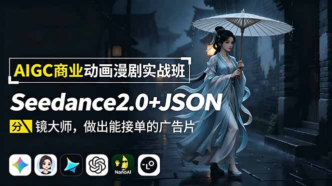 AIGC商业动画漫剧实战班：Seedance2.0+JSON分镜大师，做出能接单的广告片来宝云总站-闲云创业网-老谢轻创网-中创网-福缘网-冒泡网-资源之家-魔方项目库来宝云总站