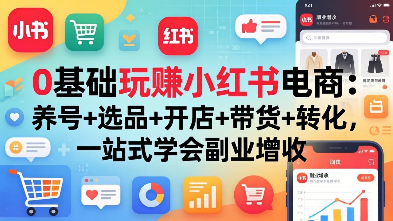 0基础玩赚小红书电商：养号+选品+开店+带货+转化，一站式学会副业增收-创富之家