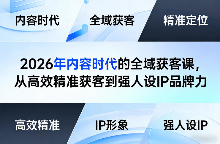 2026年内容时代的全域获客课，从高效精准获客到强人设IP品牌力福瑞网创-中创网-福缘网-冒泡网-资源之家-魔方项目库福瑞网创联盟
