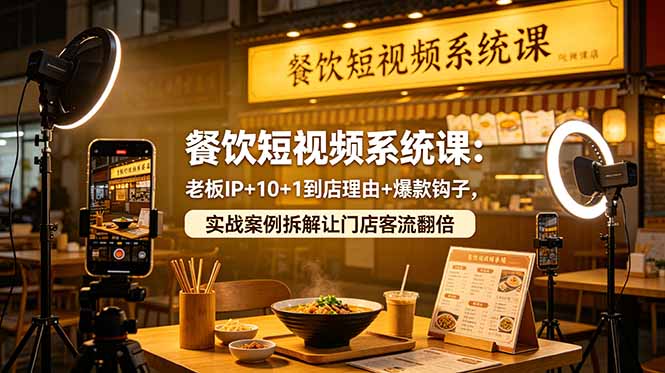 餐饮短视频系统课：老板IP+10+1到店理由+爆款钩子，实战案例拆解让门店客流翻倍优优云-闲云创业网-老谢轻创网-中创网-福缘网-冒泡网-资源之家-魔方项目库优优云