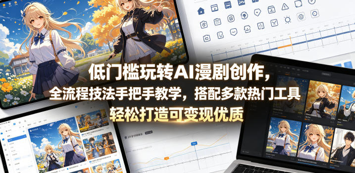低门槛玩转AI漫剧创作,全流程技法手把手教学,搭配多款热门工具,轻松打造可变现优质作品-798资源站