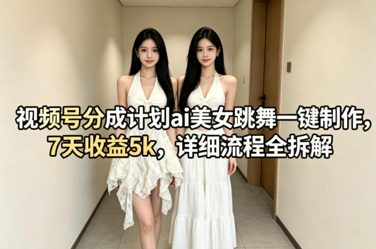 视频号分成计划ai美女跳舞一键制作，7天收益5k，详细流程全拆解-798资源站