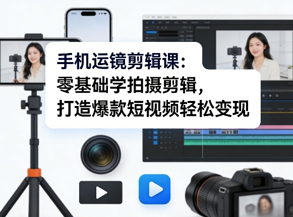 手机运镜剪辑课：零基础学拍摄剪辑，打造爆款短视频轻松变现-创富之家