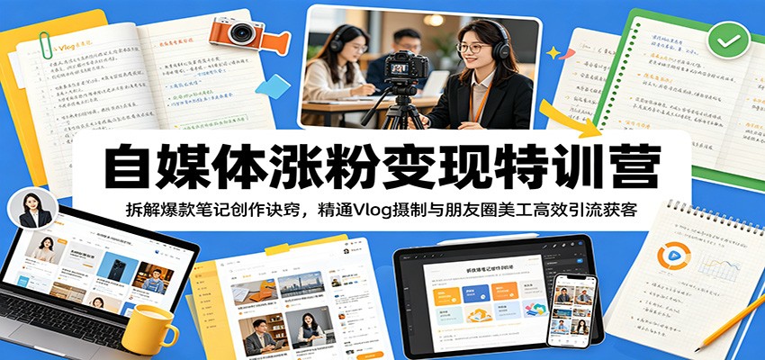 自媒体涨粉变现特训营：拆解爆款笔记创作诀窍，精通Vlog摄制与朋友圈美工高效引流获客-798资源站