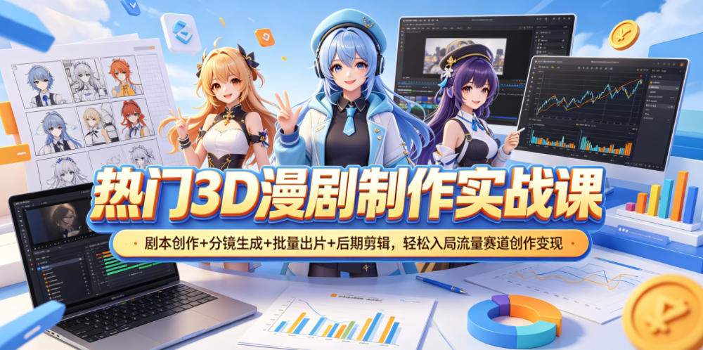 热门3D漫剧制作实战课,剧本创作+分镜生成+批量出片+后期剪辑,轻松入局流量赛道创作变现-798资源站