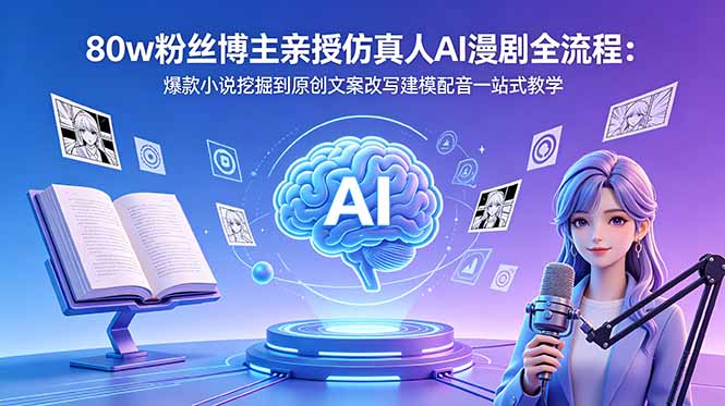 80w粉丝博主亲授仿真人AI漫剧全流程：爆款小说挖掘到原创文案改写建模配音一站式教学-798资源站