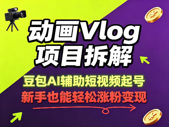 动画Vlog项目拆解，豆包AI辅助短视频起号，新手也能轻松涨粉，43条作品涨粉8.3W-798资源站