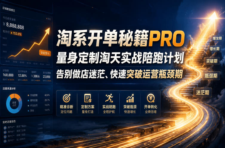 淘系开单秘籍PRO，量身定制淘天实战陪跑计划，告别做店迷茫、快速突破运营瓶颈期(2026年6月11)来宝云总站-闲云创业网-老谢轻创网-中创网-福缘网-冒泡网-资源之家-魔方项目库来宝云总站