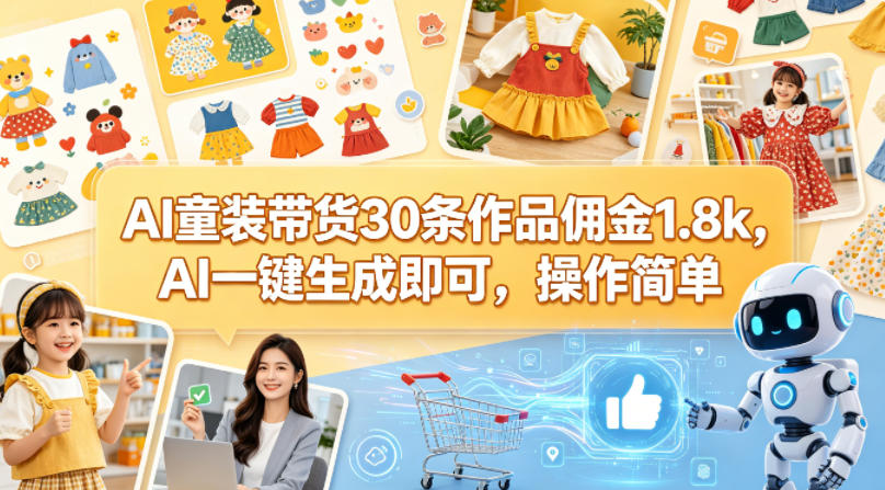 AI童装带货30条作品佣金1.8k，AI一键生成即可，操作简单-创富之家