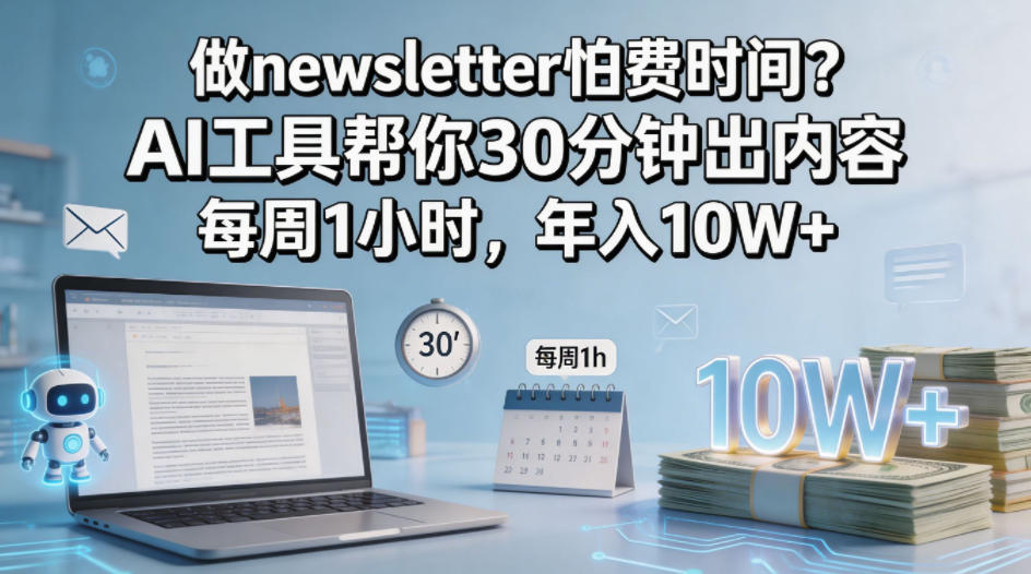 做newsletter怕费时间？AI工具帮你30分钟出内容，每周1小时，年入10W+！【原创双语字幕】