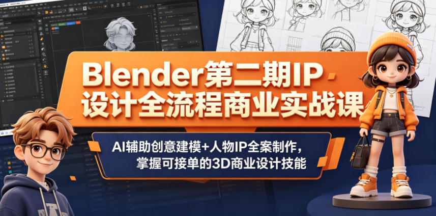 Blender第二期IP设计全流程商业实战课，AI辅助创意建模+人物IP全案制作，掌握可接单的3D商业设计技能-798资源站