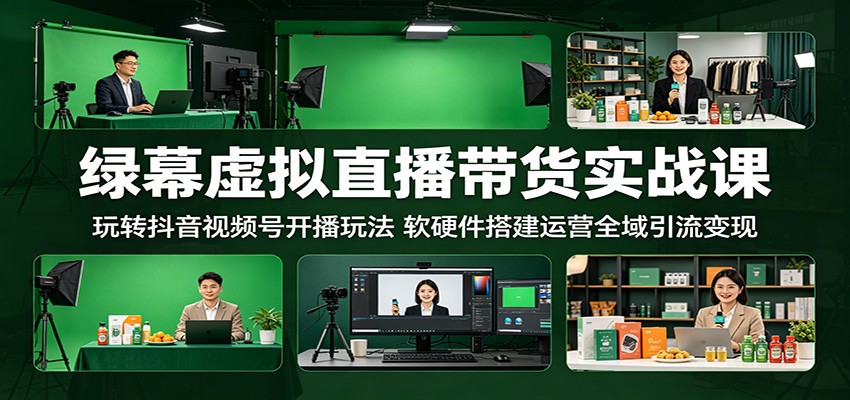 绿幕虚拟直播带货实战课：玩转抖音视频号开播玩法，软硬件搭建运营全域引流变现-798资源站