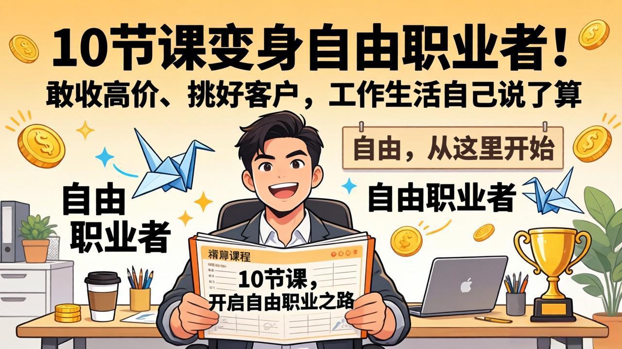 10 节课变身自由职业者!敢收高价、挑好客户,工作生活自己说了算