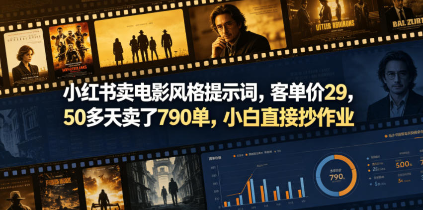小红书卖电影风格提示词，客单价29，50多天卖了790单，小白直接抄作业！优优云-闲云创业网-老谢轻创网-中创网-福缘网-冒泡网-资源之家-魔方项目库优优云