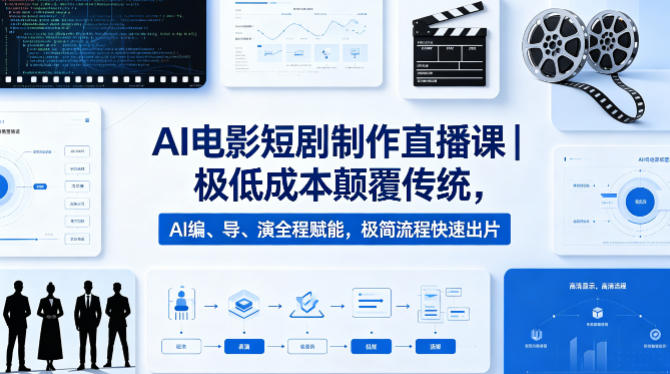 AI电影短剧制作直播课｜极低成本颠覆传统，AI编、导、演全程赋能，极简流程快速出片来宝云总站-闲云创业网-老谢轻创网-中创网-福缘网-冒泡网-资源之家-魔方项目库来宝云总站