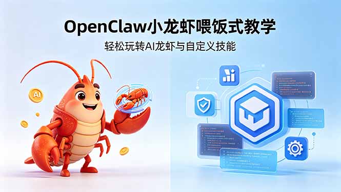 不用懂技术！OpenClaw小龙虾喂饭式教学，轻松玩转AI龙虾与自定义技能 (5月22更新优优云-闲云创业网-轻创网-中创网-福缘网-冒泡网-资源之家-魔方项目库优优云