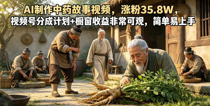 AI制作中药故事视频,涨粉35.8W,视频号分成计划+橱窗收益非常可观,简单易上手-798资源站