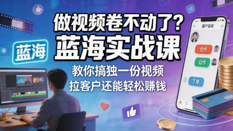 做视频卷不动了？蓝海实战课教你搞独一份视频，拉客户还能轻松賺钱！【原创双语字幕】