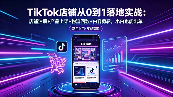TikTok店铺从0到1落地实战：店铺注册+产品上架+物流回款+内容剪辑，小白也能出单来宝云总站-闲云创业网-老谢轻创网-中创网-福缘网-冒泡网-资源之家-魔方项目库来宝云总站