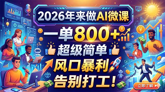 2026年来做AI微课，一单800+，超级简单，风口暴利，告别打工！来宝云总站-闲云创业网-老谢轻创网-中创网-福缘网-冒泡网-资源之家-魔方项目库来宝云总站