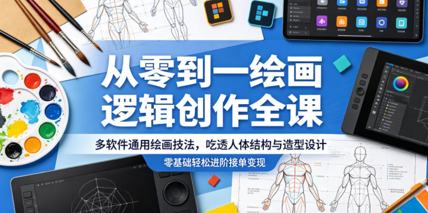 从零到一绘画逻辑创作全课,多软件通用绘画技法,吃透人体结构与造型设计,零基础轻松进阶接单变现-798资源站