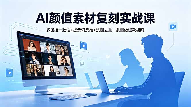 AI颜值素材复刻实战课，多图控一致性+提示词反推+洗图去重，批量做爆款视频