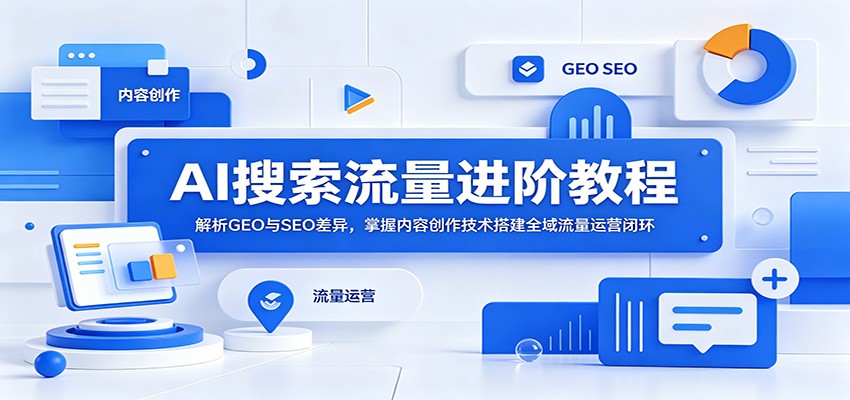 AI搜索流量进阶教程：解析GEO与SEO差异，掌握内容创作技术搭建全域流量运营闭环来宝云总站-闲云创业网-老谢轻创网-中创网-福缘网-冒泡网-资源之家-魔方项目库来宝云总站