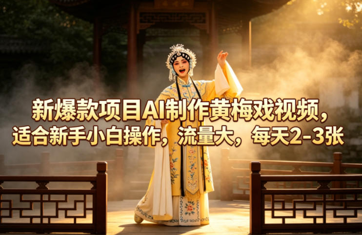 新爆款项目AI制作黄梅戏视频，适合新手小白操作，流量大，每天2-3张-798资源站