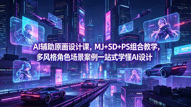 AI辅助原画设计课，MJ+SD+PS组合教学，多风格角色场景案例一站式学懂AI设计-798资源站