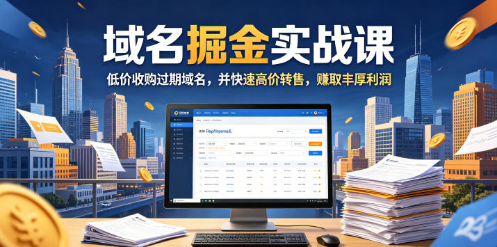 域名交易掘金实战课，低价收购过期域名，并快速高价转售，賺取丰厚利润【原创双语字幕】优优云-闲云创业网-老谢轻创网-中创网-福缘网-冒泡网-资源之家-魔方项目库优优云