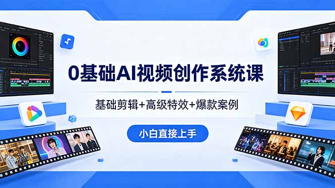0基础AI视频创作系统课，基础剪辑+高级特效+爆款案例，小白直接上手-798资源站