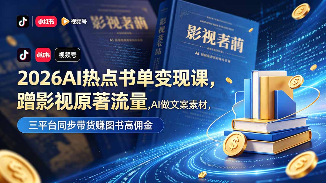2026AI热点书单变现课，蹭影视原著流量，AI做文案素材，三平台同步带货赚图书高佣金-798资源站
